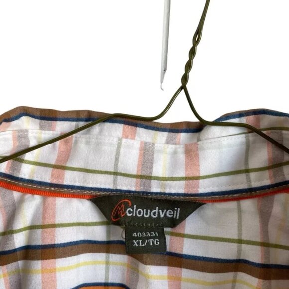 Cloudveil Plaid Button Shirt Orange Brown Biege Mens Size XL Short Sleeve - Picture 3 of 7